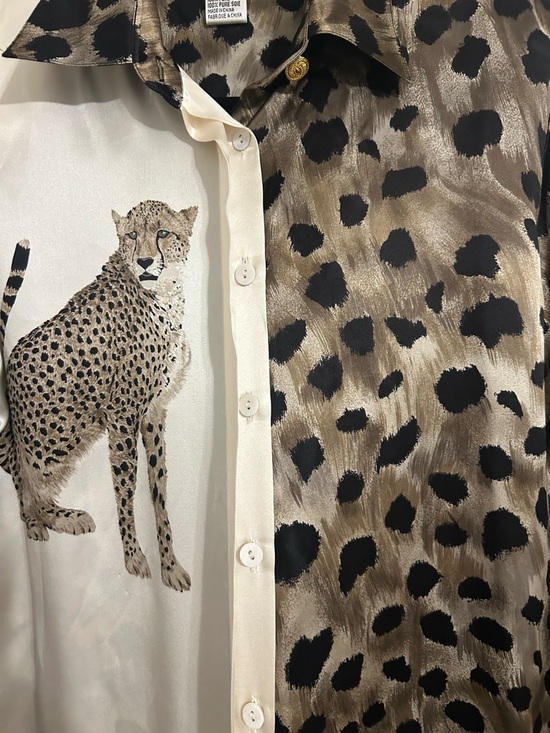 Paolo Santini Women's Animal Print Button-Down Shirt - Brown/Black/Cream - Picture 2 of 9